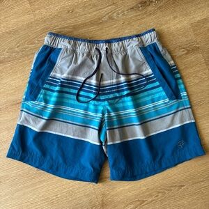 Coolibar Kahuna Swim Shorts Mens S UPF 50+ Blue Striped Board Shorts